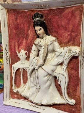 Vintage Porcelain Geisha Figurine Wall Plaque